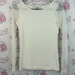 BEDO White Long Sleeve Top polka dot Mesh Detail sleeves shirt comfy white